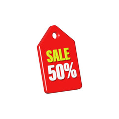 Sale tag price 50 percent 3d style red color