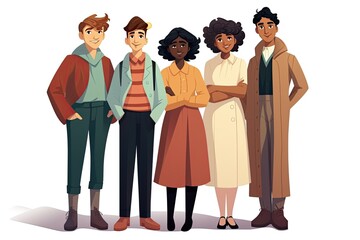 Fototapeta premium Illustration of a multiethnic group of people. Concept of a diverse and multicultural society.