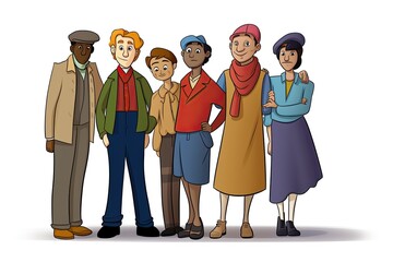 Illustration of a multiethnic group of people. Concept of a diverse and multicultural society.