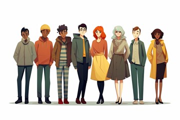 Obraz premium Illustration of a multiethnic group of people. Concept of a diverse and multicultural society.
