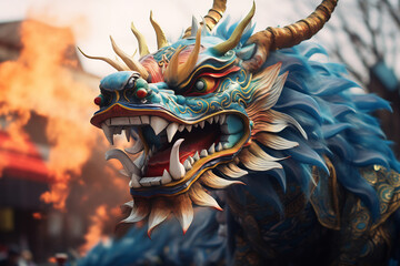 Fototapeta premium Blue Chinese Dragon symbol of 2024. Chinese New Year