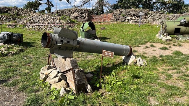 Uzhhorod , Ukraine, 28.07.2023: Part of the ammunition of the rocket salvo fire system "Smerch" (photo from IPhone)