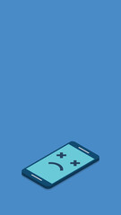 Fototapeta premium Broken smartphone with sad smile. Broken phone service, recovery and repair concept