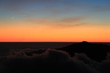 槍ヶ岳から眺めた夕焼けの北アルプス