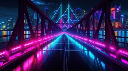bridge wall Neon background._Cyberpunk electronic night  light