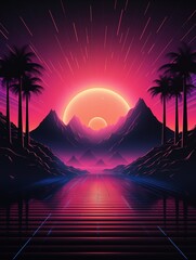 1980s Epic Background in a Retro Neon Cyberpunk style