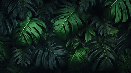 Esotic dark green leaf background concept ai generated image