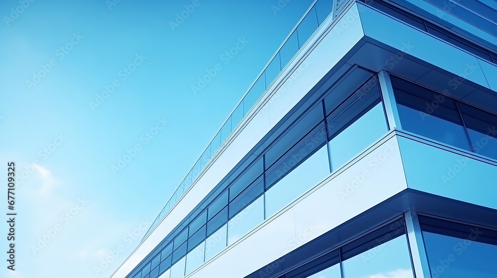 Aufkleber generative ai : modern geometric building against blue sky in low angle and perspective side view, a