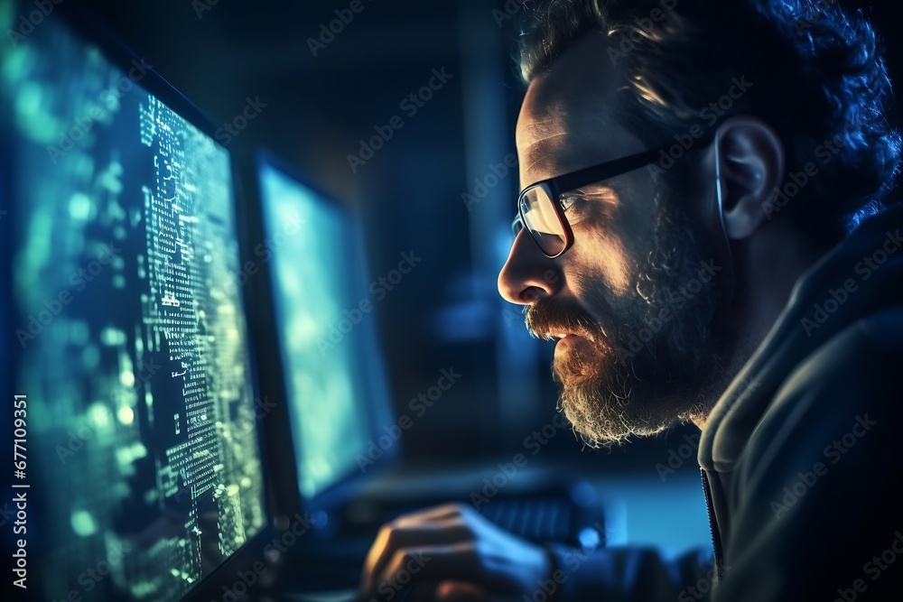 Poster Generative AI : Portrait of Software Engineer Working on Computer