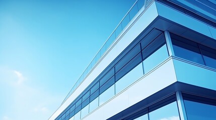 Generative AI : Modern geometric Building against blue Sky in Low Angle and perspective side view, Abstract Architecture background - Powered by Adobe
