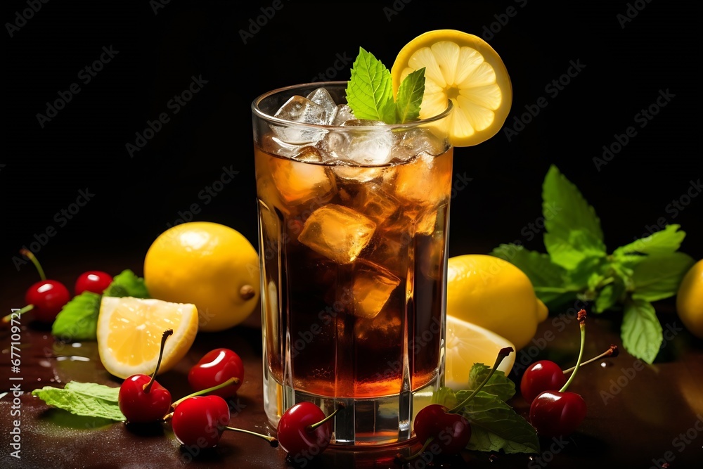 Aufkleber generative ai : cold refreshing summer cocktail cuba libre with lemon slices