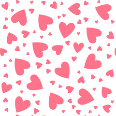 Seamless pattern with pink hand drawn hearts on transparent background