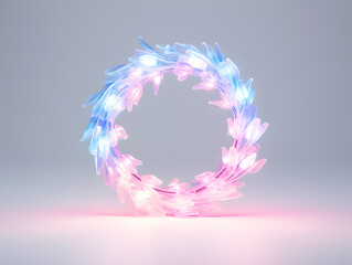 Glowing Christmas wreath on a white background. pink and blue glow, 3d rendering