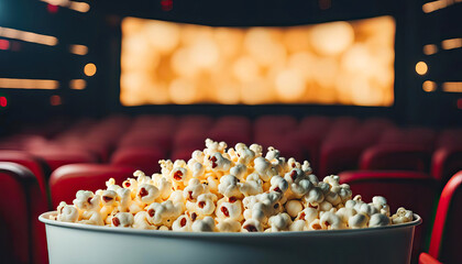 Movie night with popcorn and copy space - obrazy, fototapety, plakaty