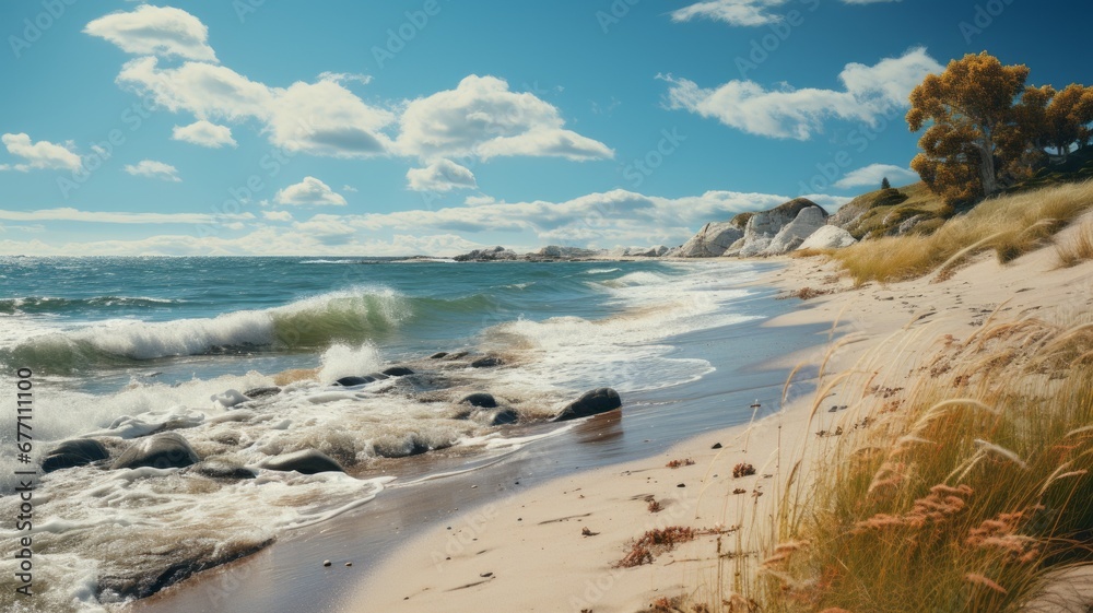 Poster Calm sea coast with beautiful wind waves