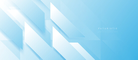 Fototapeta premium Abstract modern minimal Soft blue geometric background. Simple white diagonal geometric shape banner