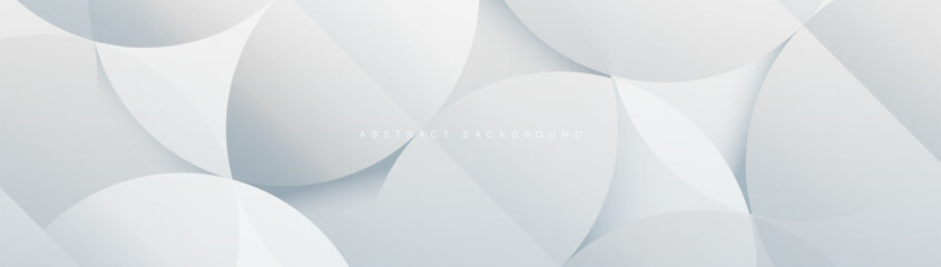 White abstract banner with circular geometric shapes background. Modern futuristic hi-technology concept. Minimal simple clean banner Vector illustration