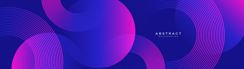Blue and purple abstract banner with circular geometric shapes background. Modern futuristic hi-technology concept. Vector illustration - obrazy, fototapety, plakaty