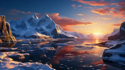 Fototapeten Magnificent sunrise over majestic arctic landscape © senadesign