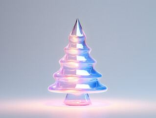 Christmas tree made of glass on a blue and pink  background. 3d rendering