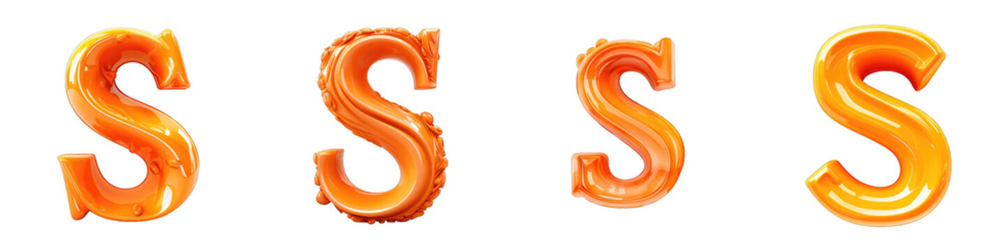 Orange colored alphabet, logotype, letter S isolated on a transparent background