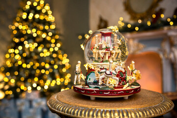 New Year's glass ball christmas tree and decorations  interior room house celebration desktop wallpaper