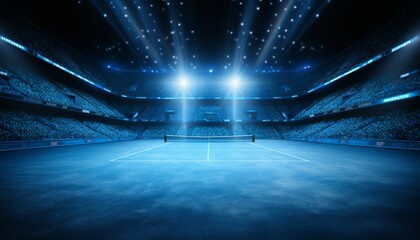 Deserted grand arena   serene tennis court basking in enchanting solitude and tranquility - obrazy, fototapety, plakaty