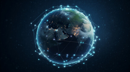 Global connection internet satellite web data network 5G telecommunications world space low orbit regional geopolitics technology infrastructure - obrazy, fototapety, plakaty
