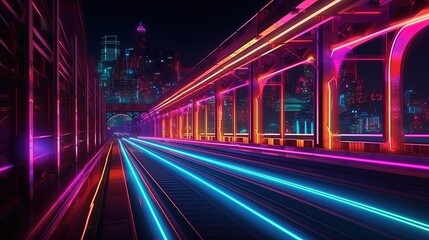 Obraz premium bridge wall Neon background._Cyberpunk electronic night light