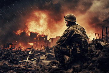 Soldier fighting a war on a battlefield