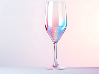 Christmas and new year Champagne wine glass on pink and blue gradient background. 3D Rendering