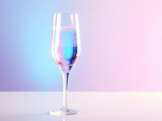 Christmas and new year Champagne wine glass on pink and blue gradient background. 3D Rendering