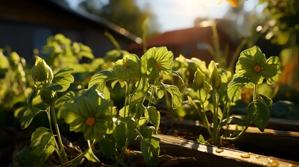 Organic potatoes in garden