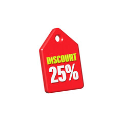 Discount tag 25 percent red color 3d style