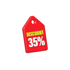 Discount tag 35 percent red color 3d style