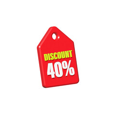 Discount tag 40 percent red color 3d style