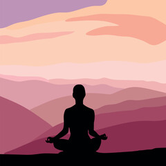Black Girl Silhouette Meditating in Mountains on a Sunset
