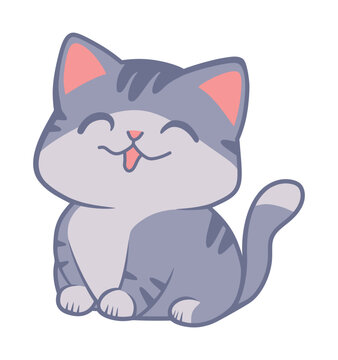 Cute Grey Happy Cat Sticker