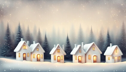 Fototapeta na wymiar Beautiful small winter vilage with forest and copy space digital art