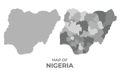 Greyscale vector map of Nigeria with regions and simple flat illustration