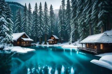 Fototapeta na wymiar Lake Blausee in Bernese Highlands at winter, Switzerland