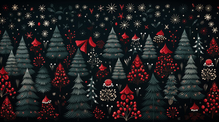 christmas trees with red decoration on red blackground