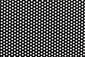 Texture of metal black mesh with round holes on a white background. Background made of metal...