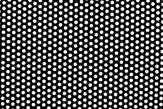 Texture of metal black mesh with round holes on a white background. Background made of metal perforated mesh