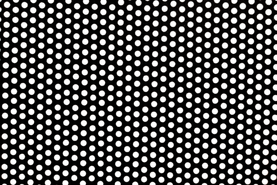 Texture of metal black mesh with round holes on a white background. Background made of metal perforated mesh