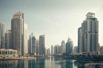 Fototapeta na wymiar Dubai marina cityscape from the channel bridge