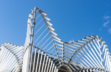 Architecture details, elements. Metal construction, roof decor and sky