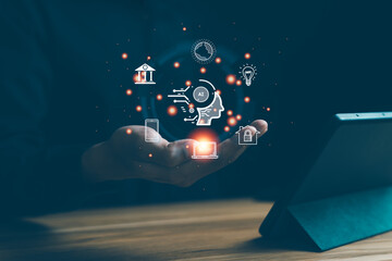 Artificial intelligence (Ai) technology concept. Ai smart connecting smart device, home, internet,...
