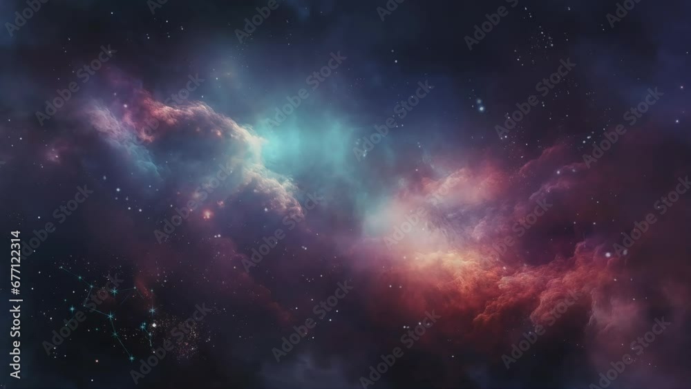 Wall mural starry sky outer space nebula galaxy video animation, 4k seamless looping intro video background