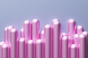 3d illustration of a  abstract background, many  pink cylinders. Geometric structure. 3D visualization. Minimalism geometry background